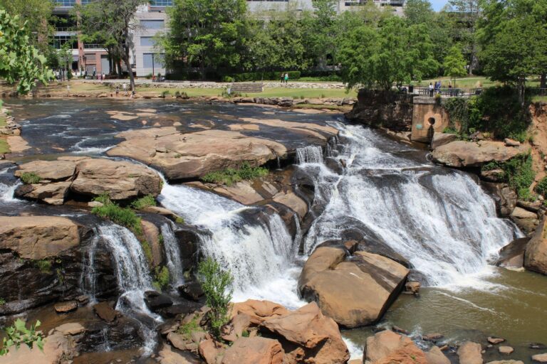 The Reedy River falls in Falls Park, Greenville, South Carolina.