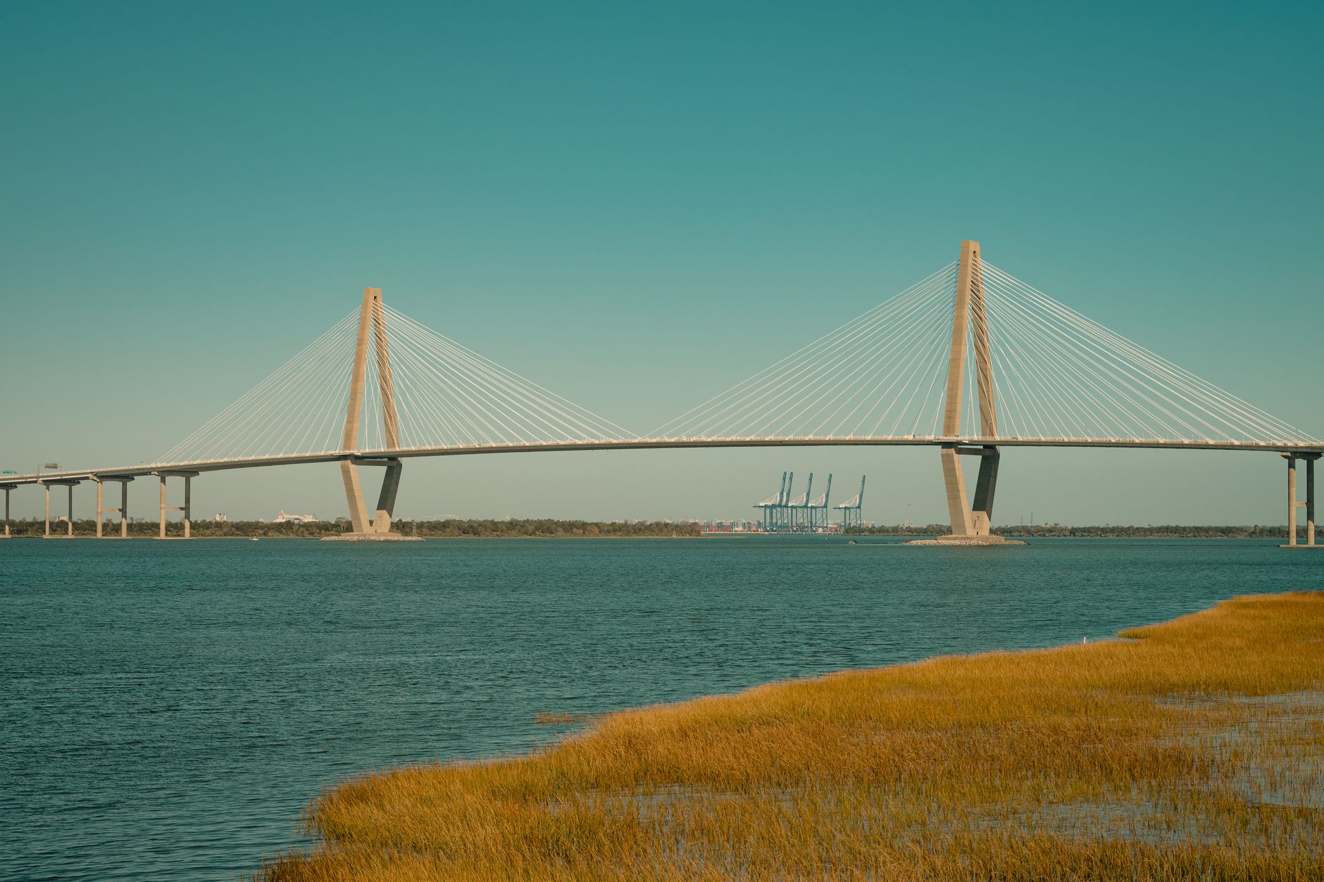 The Arthur Ravenel Jr. Bridge seen across the marsh.